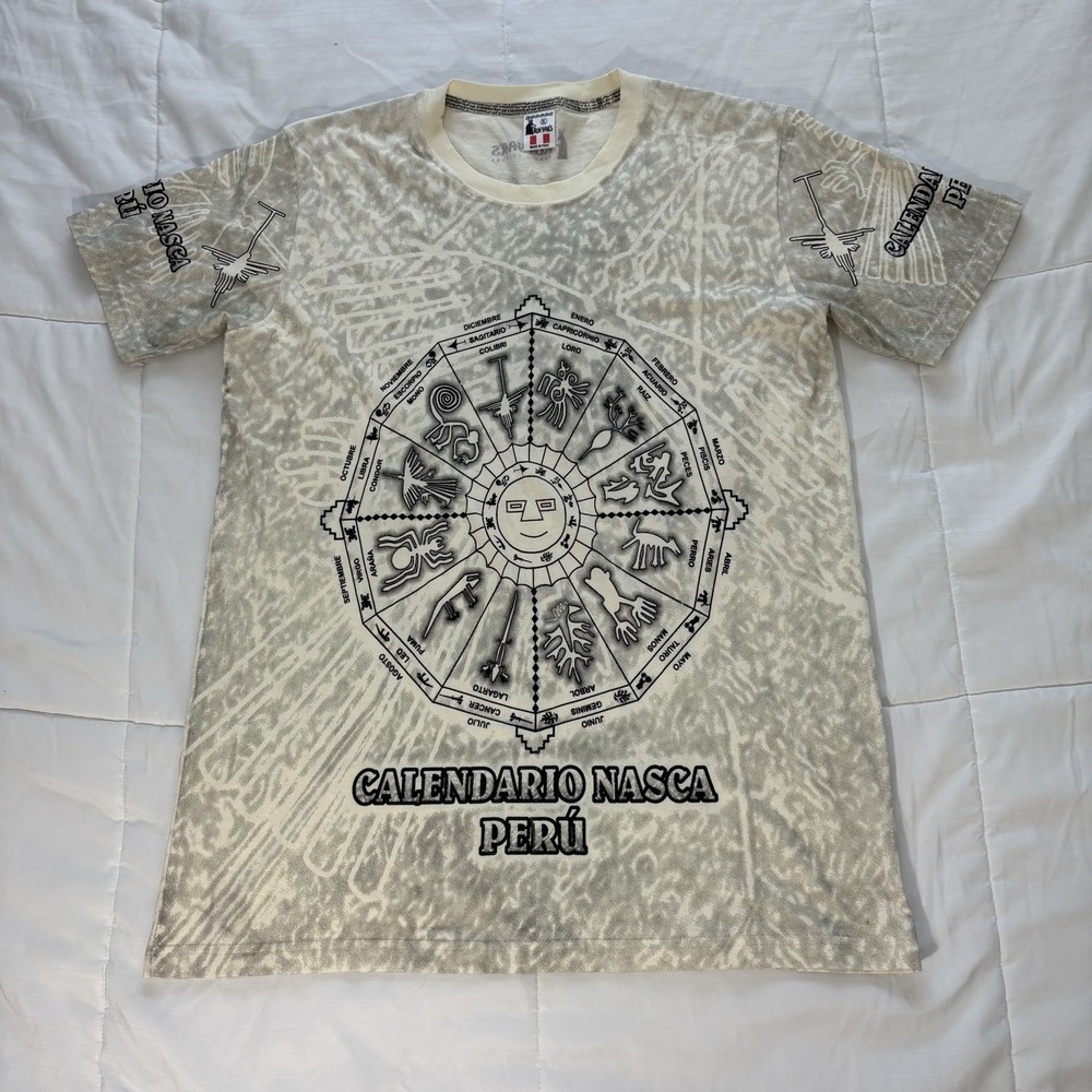 Vtg 90s Rufyar's Calendario Nazca Peru Shirt Native American Aztec Adult Size XL